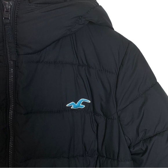 15. Hollister Black Winter Puffer  Jacket Size Large Hooded - Picture 10 of 16